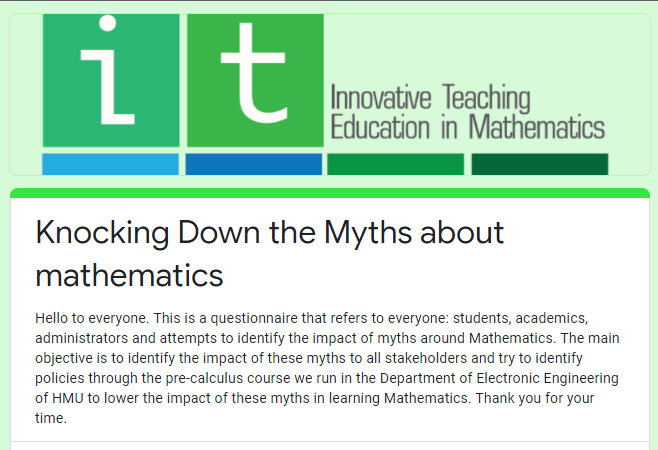 Συμπληρώστε το σύντομο ερωτηματολόγιο “Myths around Mathematics” για καλύτερη εκπαίδευση στα Μαθηματικά