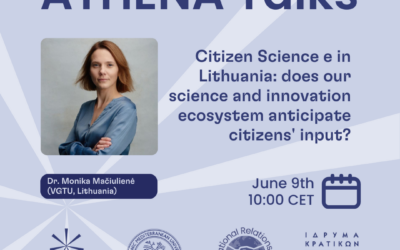 09/06/2023: Διάλεξη “Citizen science in Lithuania: Does our science and innovation ecosystem anticipate the input of citizens?” της Dr. Monika Skarzauskaite (Vilnius Gediminas Technical University, Lithuania)