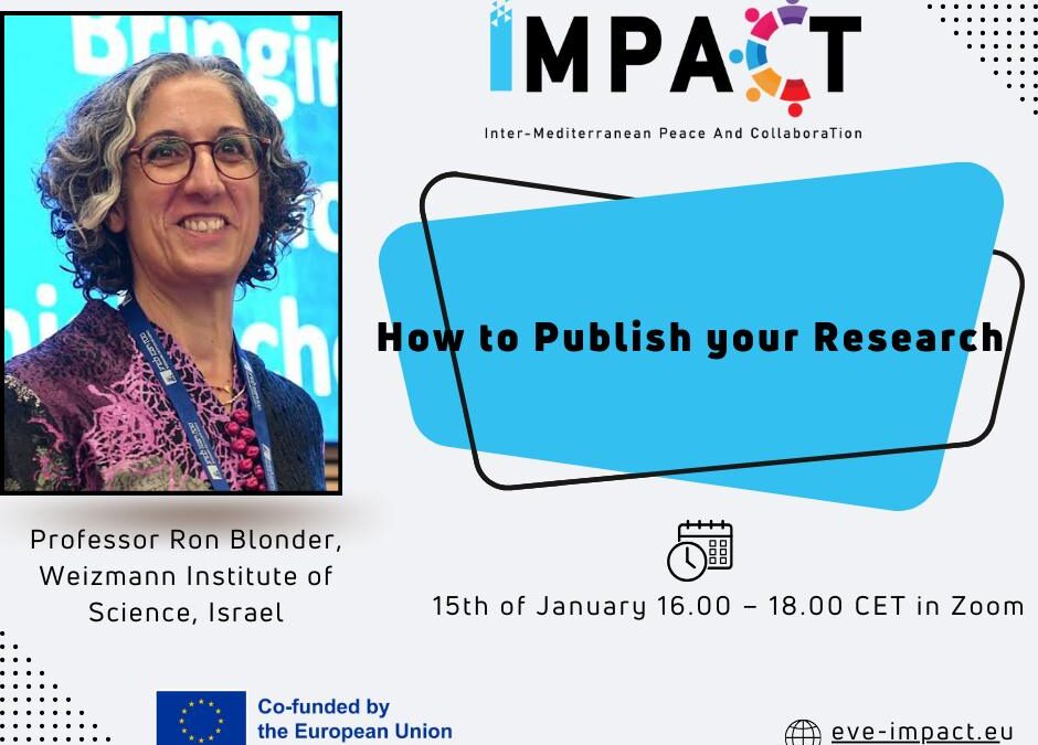 15/01/2025: Διάλεξη “How to Publish your Research” της Prof. Ron Blonder (Weizmann Institute of Science – WIS, Israel)